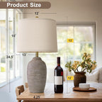 24.5" Handcrafted Ceramic Table Lamp - Single Farmhouse Vintage Rustic Bedside Lighting for Living Room, Bedroom, Entryway | Nightstand & End Table Decor with Linen Shade (Bulb Not Included)