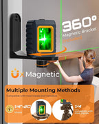 Laser Level, CIGMAN CM-G01 Self-Leveling Green Cross Line Laser, 100ft Range, 4 Brightness Levels Up to 28H Runtime, Compact 6.4oz, IP54, Magnetic Bracket, for Picture Hanging, Tile, DIY & Renovation