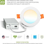 ASD 6 Pack LED Recessed Lighting 4 Inch 9W, 5 CCT 2700K-5000K CRI90+, IC Rated Ultra Thin Dimmable Ceiling Lights with J Box, Canless Wafer Downlight, Round Slim Panel Light, Energy Star ETL, White