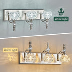 Modern Glass Crystal Vanity Light - Vintage Bathroom Lighting Fixtures Over Mirror, 3 Light Vanity Lights G9 Bulb (19.68 Inch, Nickel)