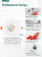 LEDIARY 12 Pack Gimbal LED Recessed Lighting 4 Inch, 5CCT Adjustable Recessed Light Slim Selectable 2700K-6000K,750LM Can Lights with Jbox,Canless Down Light Ceiling Light with IC Rated ETL Listed