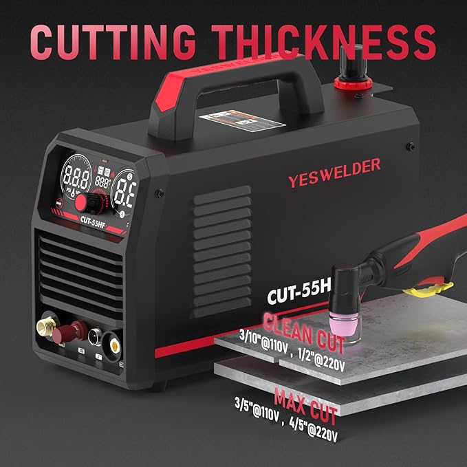 YESWELDER CUT-55HF Plasma Cutter, High Frequency 55Amp Non-Touch Pilot Arc Air Power, Large Digital Display 110/220V Dual Voltage IGBT Inverter Plasma Cutting Machine