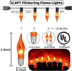 Flickering Flame String Lights Orange Halloween Lights with 10 Pack C7 Orange Flickering Light Bulbs, 12.8Ft Flame String Lights for Fall Decor Halloween Decorations for Home Party Yard Porch