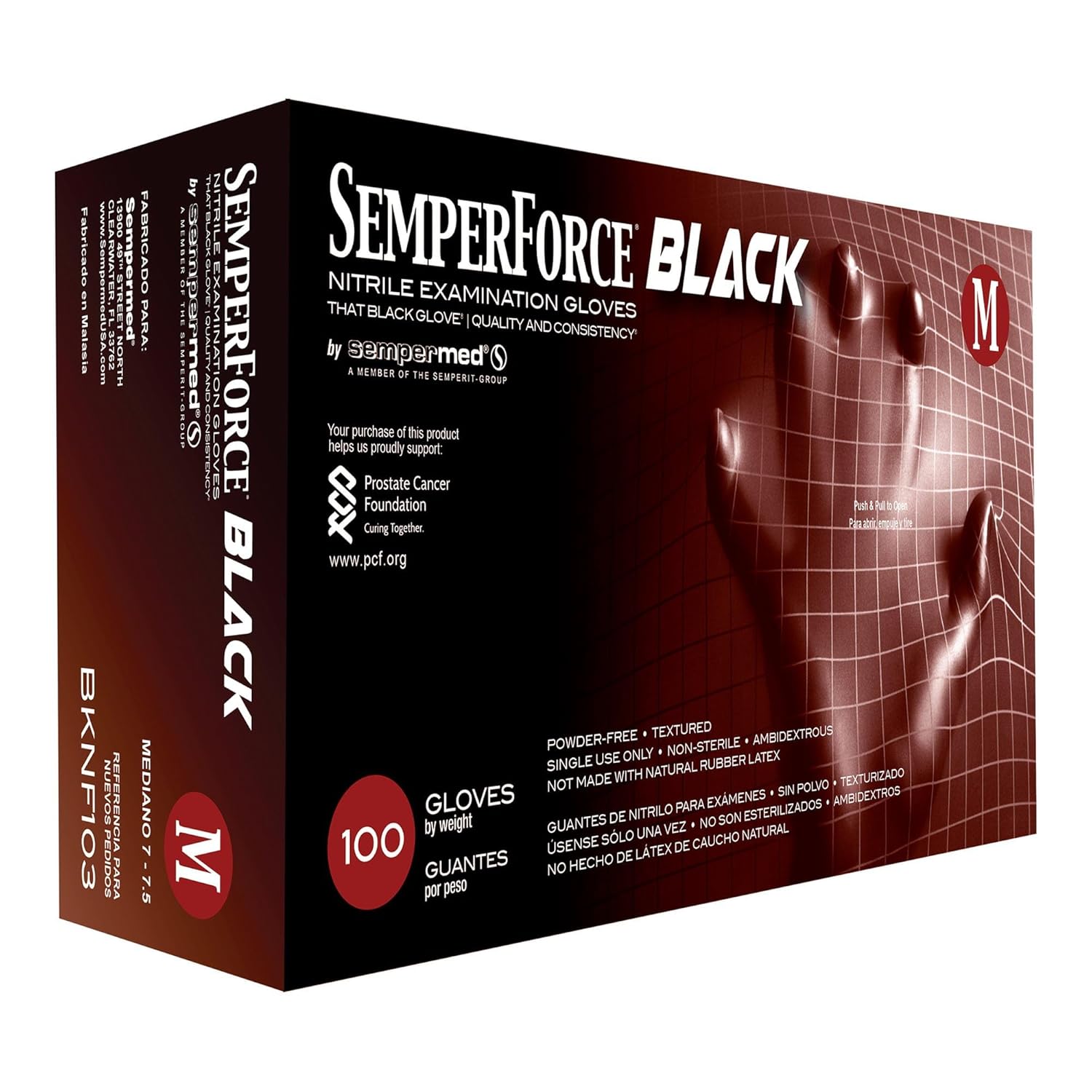 SemperForce Black Nitrile Glove, 4mil, PF, M