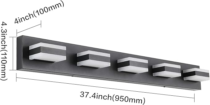 SOLFART Black 5 Light Bathroom Vanity Lights Over Mirror LED Modern Vanity Lights for Bathroom 5 Lights
