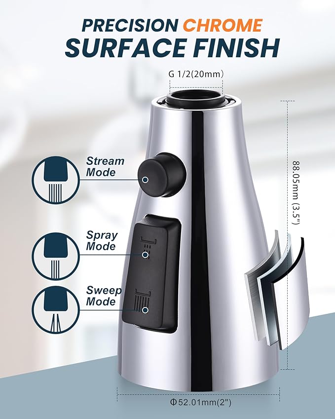 ARCORA Kitchen Faucet Spray Head Chrome, 3-Function Kitchen Sink Spray Nozzle with 9 Adapters, Kitchen Faucet Head Replacement Compatible with Moen, Delta, American Standard Faucets