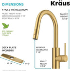 KRAUS Oletto Single Handle Pull Down Kitchen Faucet with QuickDock Top Mount Installation Assembly in Spot-Free Brushed Brass, KPF-2620BB