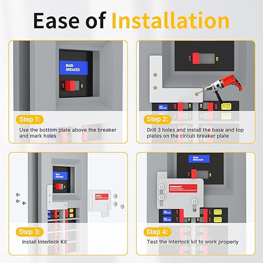 Generator Interlock Kit Compatible with Horizontal Main Cutler Hammer CH Series TAN Breaker 150 or 200 amp Panels, Interlock Kit with 1 1/2 Inch Spacing Between Main and Generator Breaker