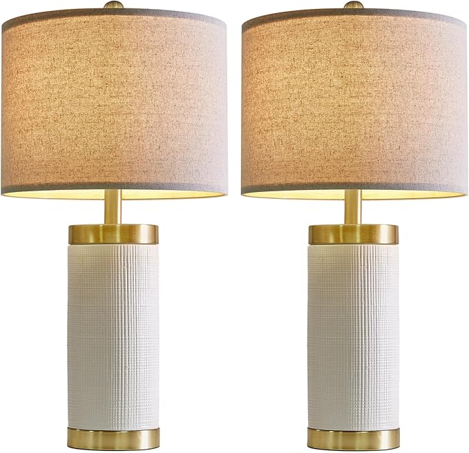 24.5 inches Modern Ceramic Bedside Lamp Set of 2 for Bedroom Decor Farmhouse Table Lamp for Living Room Office Dorm