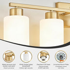 Gold Bathroom Light Fixtures, 5-Light Modern Vanity Light Over Mirror, Wall Sconces with Milky White Frosted Glass Shades, E26 Socket (Bulbs Not Included)