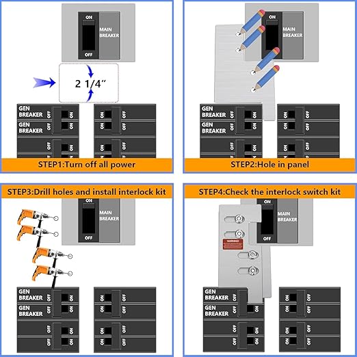 Generator Interlock Kit Compatible with Eaton Cutler Hammer Vertical Throw CH Series 150 or 200 Amp Panels, 2 1/4" Spacing Between Main and Generator Breaker, Interlock Breaker Kit.