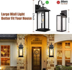 2-Pack 17 Inch Large Outdoor Light Fixtures, Exterior Matte Black Wall Sconces IP65 Waterproof Anti-Rust, Porch Lights with Clear Glass Outside Modern Wall Lanterns E26 Bulb Base