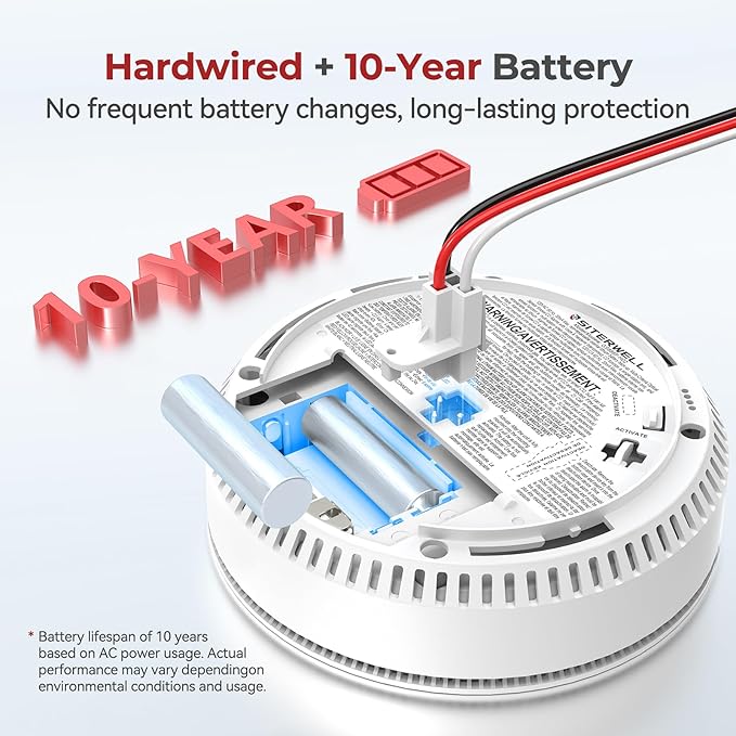 Siterlink Hardwired Smoke Detector Carbon Monoxide Detector Combo 10 Year Battery up, UL 217-9th Conforming, Interconnected Smoke & CO Alarm with Bilingual Voice Alerts, 2 Pack