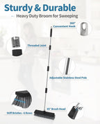 LandHope Hard Bristle Deck Broom Adjustable Long Handle Scrub Brush Heavy Duty Concrete Push Broom Outdoor Brush Garage Broom Wood Large Floor Scrubber 28-52 inch Balcony -Multi Segment Handle