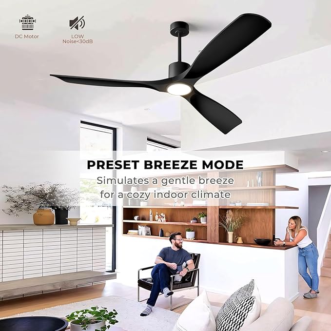 52" Smart Ceiling Fan with Lights,Outdoor Ceiling Fan Work with Alexa/Gg/App/Remote,3-Color Light Dimmable 6-Speed Quiet Reversible for Patio Porch Bedroom,Black