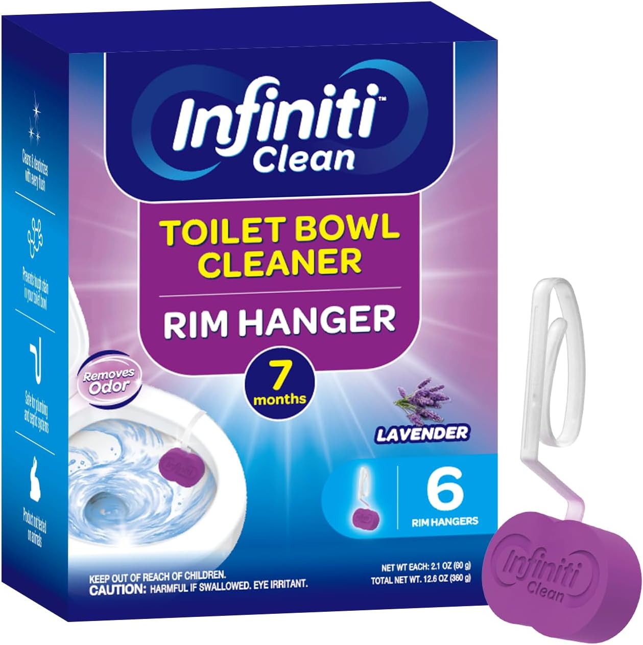 Toilet Bowl Cleaner Rim Hanger, 6 Count Automatic Bowl Toilet Cleaner, Cleans and Freshens Toilet Bowl, Lavender Scent - 7 Month