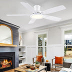 52In Flush Mount Ceiling Fans with Lights - White Low ProfileCeiling Fan with Remote/APP, Reversible, 3CCT Dimmable, Modern Fan Light for Indoor Living Room, Outdoor Covered Patios