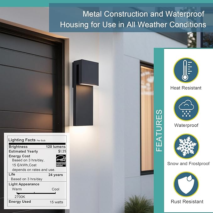 Dusk to Dawn Outdoor Wall Lights 2 Packs,Modern Minimalist Outdoor Fixture Wall Mount,Anti-Rust Sturdy & Sleek Outside Lights for House Porch Garage Patio,3000K 17W Integrated LED