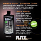 Flitz Multi Purpose Metal Polish Liquid - 7.6oz Bottle of USA-Made Tarnish Remover - For Aluminum, Chrome, Brass, Nickel, Silver - Non-Abrasive Metal Cleaner and Polish, Restorer (24 Pack)