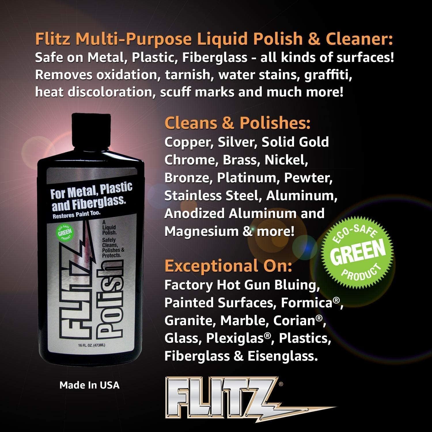 Flitz Multi Purpose Metal Polish Liquid - 7.6oz Bottle of USA-Made Tarnish Remover - For Aluminum, Chrome, Brass, Nickel, Silver - Non-Abrasive Metal Cleaner and Polish, Restorer (24 Pack)