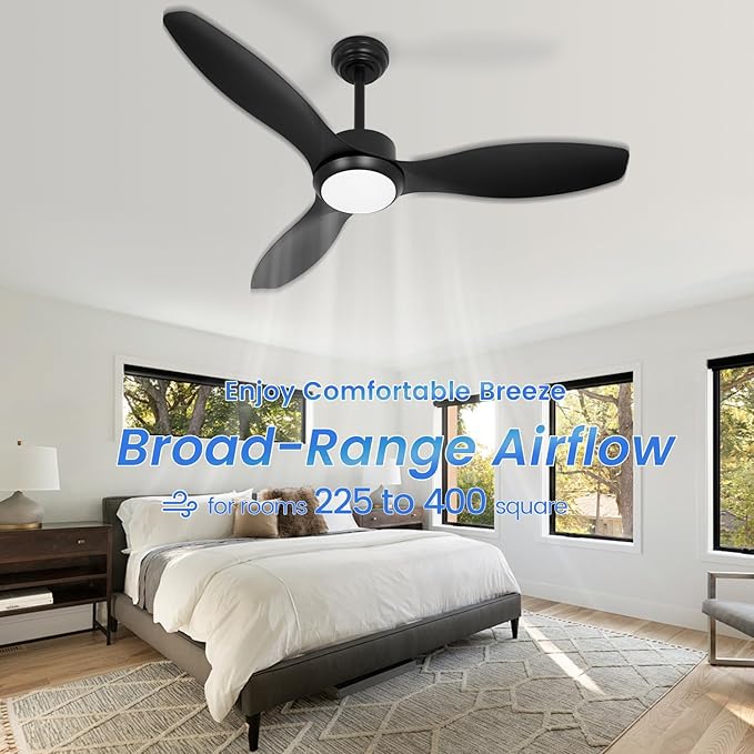 48 inch Ceiling Fans with Lights,Black Ceiling Fan with Light and Remote,3 Color Light,6 Speed,DC Motor,for Bedroom/Outdoor/Patios,Black