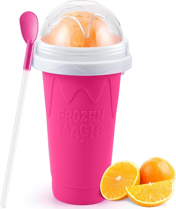Tgosomt Slushie Maker Cups, Quick Magic Squeeze Slushy Cups, DIY Frozen Smoothies Cups, Juice Milk shake Yogurt Ice Cream Maker, Double Layers Cooling Cups, Cool Fun Gifts (Pink)