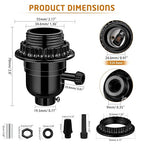 UL Listed E26 Light Socket Replacement with 3-Position Knob Switch for Brigtness Setting, 2 Lamp Shade Rings and Other Lamp Repair Parts, Compatible with Table Lamp, Floor Lamplight Fixture,Black (2)