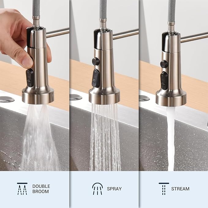 APPASO 3-Mode Kitchen Faucet with Soap Dispenser, Stainless Steel Pull Down Faucet for Kitchen Sink, Spring High Arc Tall Modern Single Handle Kitchen Sink Faucet with Sprayer Brushed Nickel