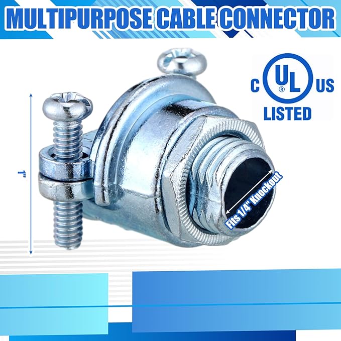 10 Pcs Nm Clamp Type Cable Connectors 1/4 Inch Metal Electrical Box Connectors Wire Clamps for Metallic Conduit Protect Cables Silver, Zinc Alloy