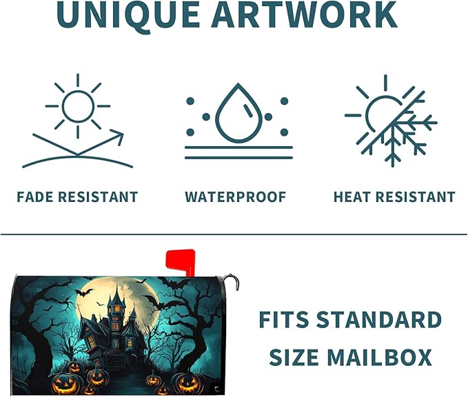 Kawani Halloween Mailbox Covers Magnetic Spooky Pumpkin Castle Bat Scary Night Happy Halloween Seasonal Holiday Post Letter Box Cover Standard Size 21x18 Inch for Garden Yard Decor