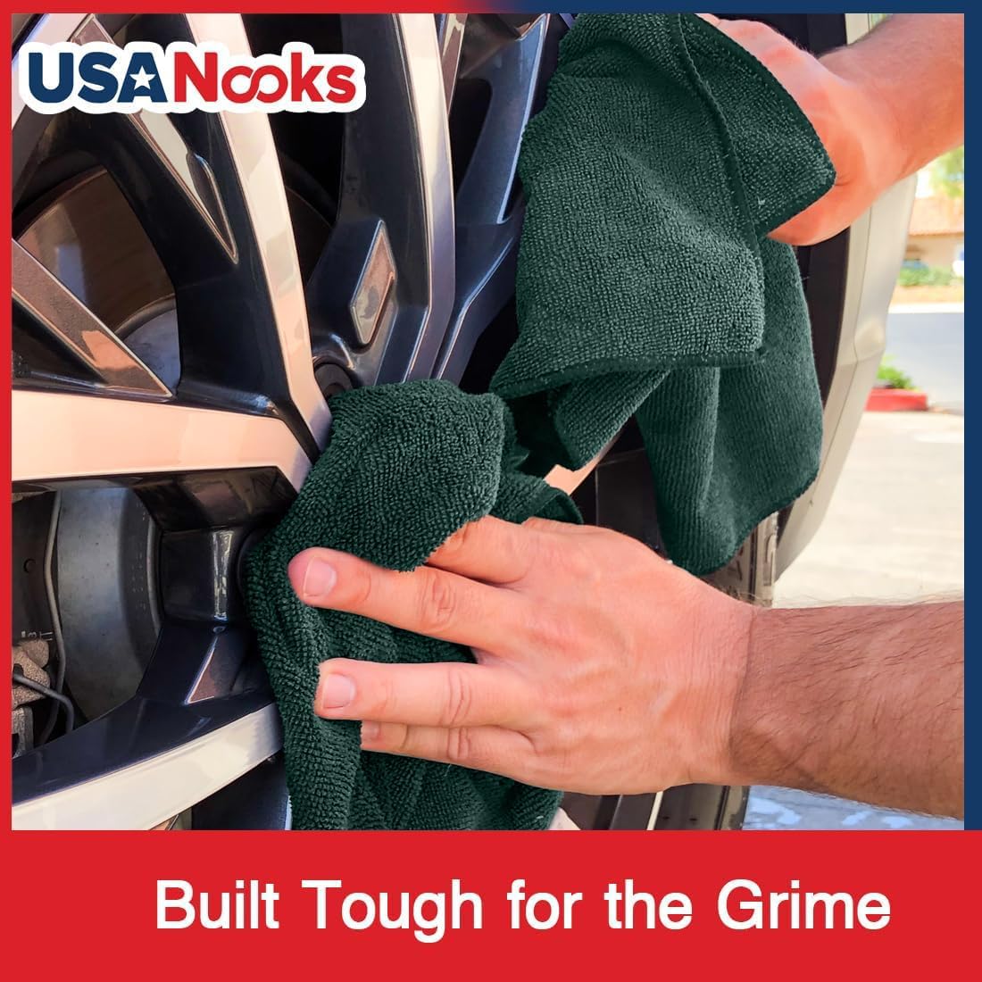 USANOOKS Microfiber Cleaning Cloth - 12Pcs 12.5x12.5 inch High Performance - 1200 Washes, Ultra Absorbent Microfiber Towels for Cars Undercarriage, Rims and Engine Bay Cleaning -Microfiber Cloth Green
