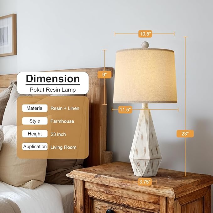 PoKat 23'' Farmhouse Table Lamps Set of 2, Beige Rustic Lamps for Living Bedroom Night Stands, Bedside Nightstands Living Room Table Lamps for End Side Table, Beige and White