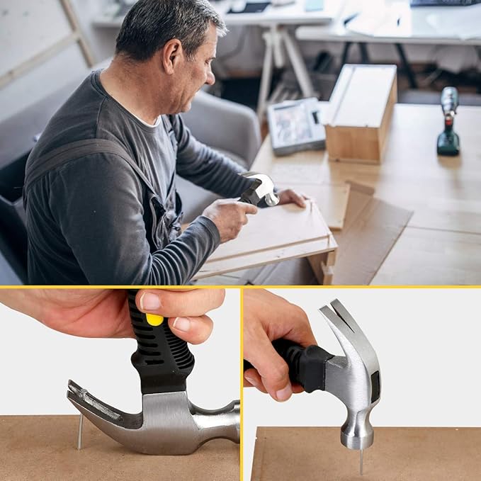 KURUI 700PCs Nails Assortment Kit & 8oz Hammer, Small Hammer for Hanging Wall Art Decor, Picture Frame, 350 Roofing/Wall Nails & 350 Finishing Nail