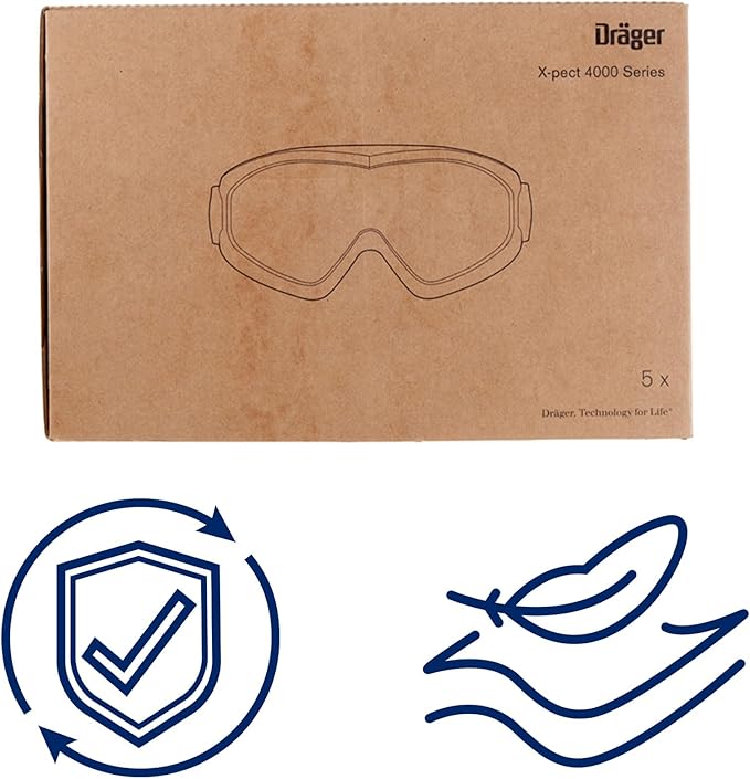 Dräger X-pect 4400 Safety Goggles | Anti-Fog & Anti-Scratch Goggles with Chemical Resistance | 5pcs