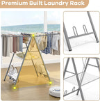 APEXCHASER Clothes Drying Rack Foldable, Metal Laundry Drying Rack Collapsible, Portable Compact Clothes Rack for Sweater Baby Clothes Towel Indoor & Outdoor, Height Adjustable Clothes Airer, Grey