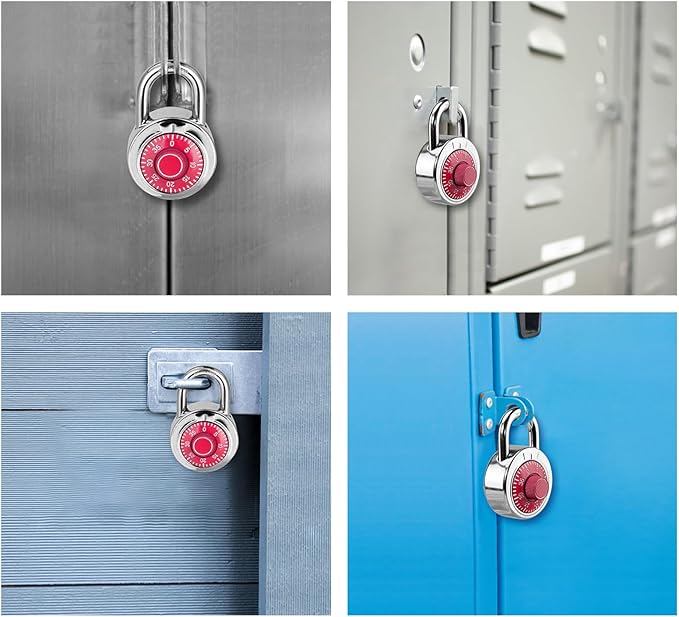 Combination Padlock 48 Pack, Fixed Dial Combination Padlock with Different Combinations, 2 in. Wide. Red Turntable, Lock for Gym & Locker, School, Toolbox, and More