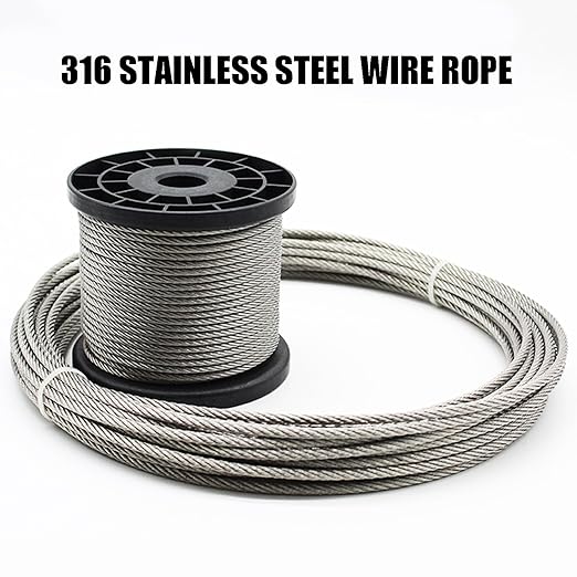 Wire Rope 328Ft 1/64" T316 Stainless Steel Cable 7 x 7 Strand Core Industrial Grade Stainless Steel Wire for Deck Railing, Cable Railing, Aircraft Cable, Outdoor Hanging