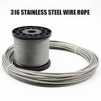 Wire Rope 32Ft 3/16" T316 Stainless Steel Cable 7 x 19 Strand Core Industrial Grade Stainless Steel Wire for Deck Railing, Cable Railing, Aircraft Cable, Outdoor Hanging