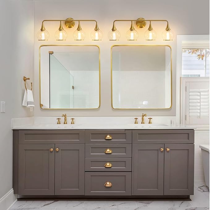 Gold Bathroom Vanity Light 4-Light Bathroom Vanity Light Fixtures Over Mirror with Clear Glass Shade 30.7 inch Wall Sconce Lighting Bath(Exclude E26 Bulb)