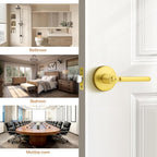 Probrico Privacy Door Handle Interior Gold Door Lever, Gold Door Handles Interior for Bedroom Bathroom, Wave Style Door Handle Reversible, 6 Pack