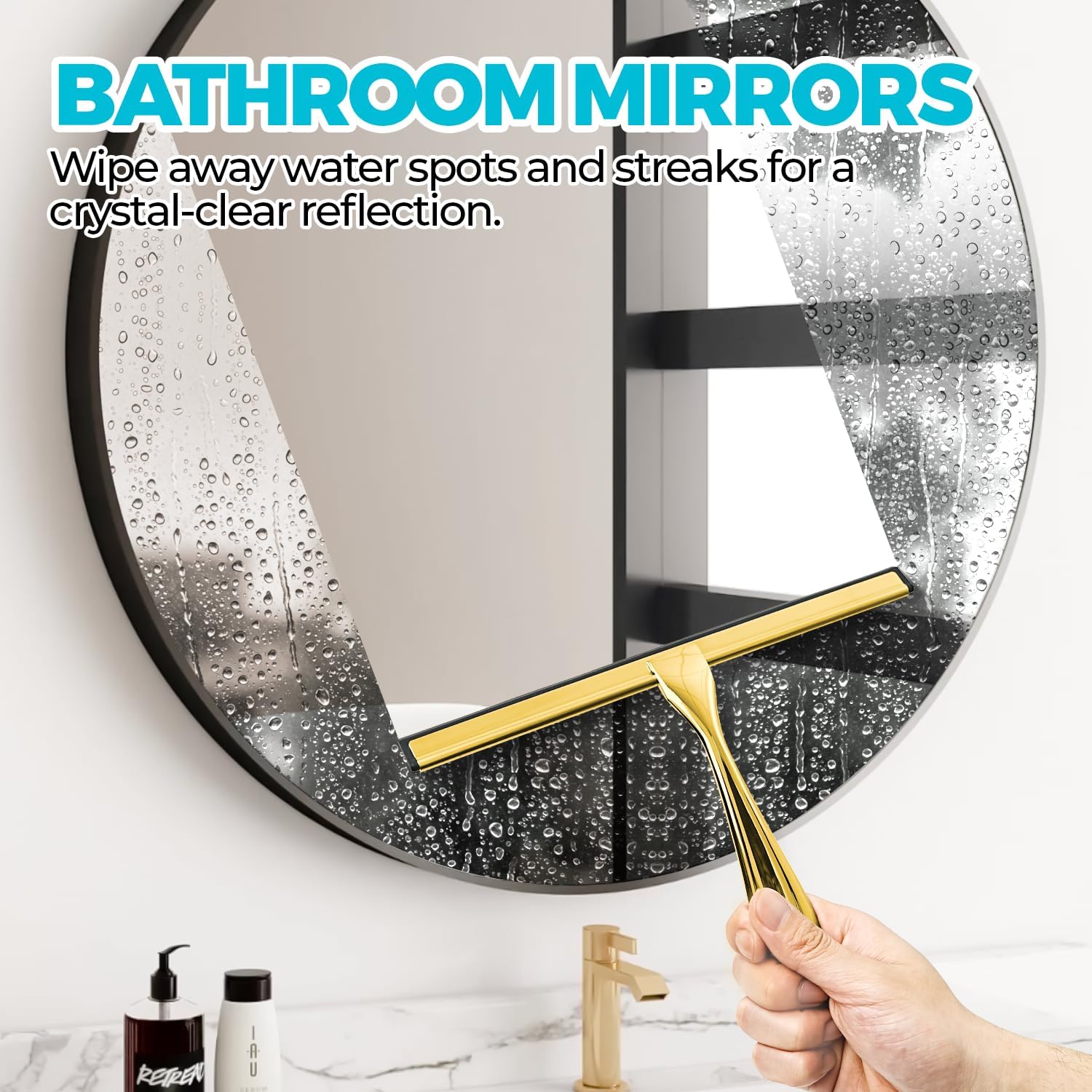 2PACK 10-Inch Golden All-Purpose Shower Squeegee for Shower Doors, Bath Linen Sets, Tile Shower Walls, Bathroom, Window, Glass and Car Windshield, Mirrors and Kitchen-Stainless Steel