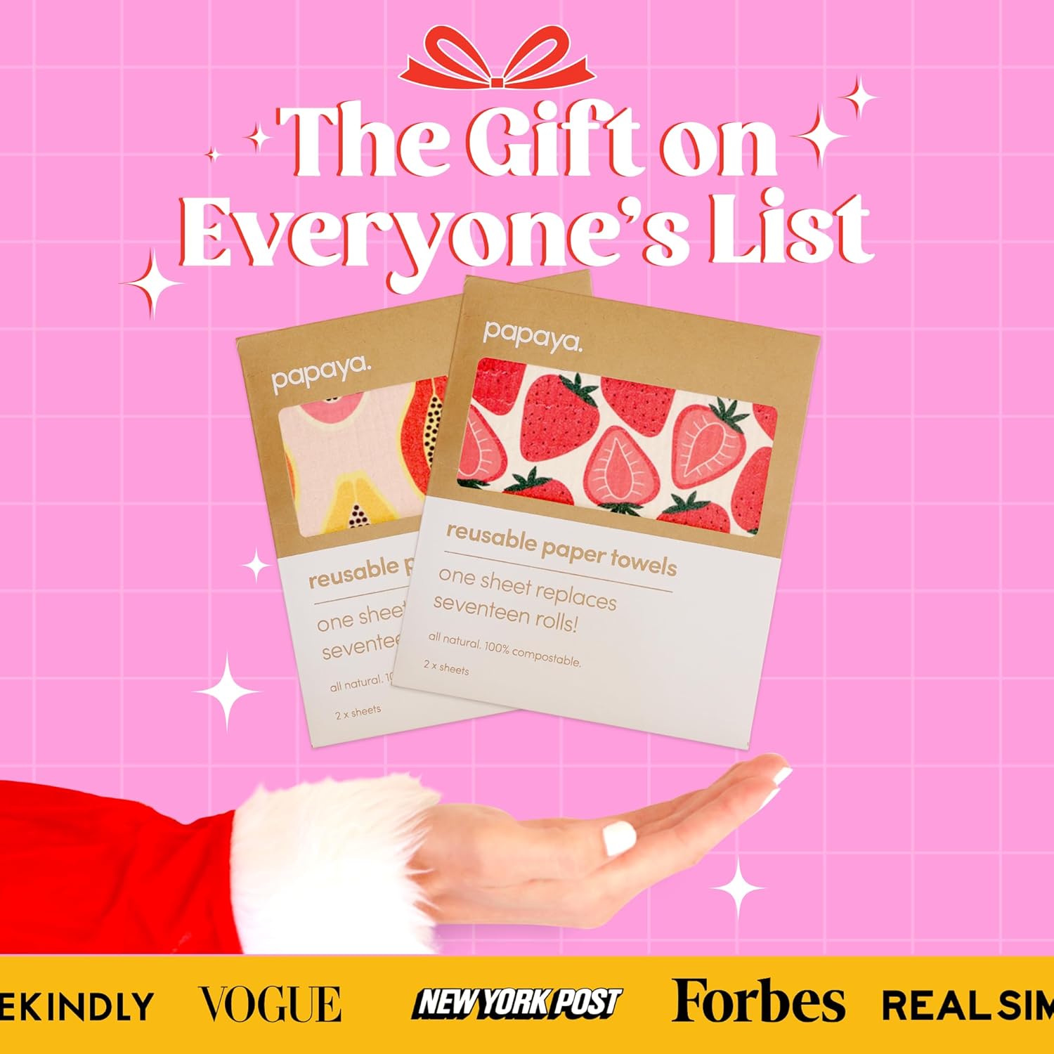 Papaya Reusable Paper Towels, Premium Swedish Dishcloths, Washable Reusable Dish Cloths, 1 Sheet Replaces 17 Rolls, Eco Friendly Stocking Stuffer - 4 Sheets, 2 Hooks