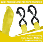 Ratchet Tie Down Straps 4 Pack -15 FT - 2200 LB Heavy Duty Srap for Trucks Cargo Ropes Tie Down Ratchet Rope Set Truck Bed with Safety Lock S Hooks Moving Hold Down-Yellow