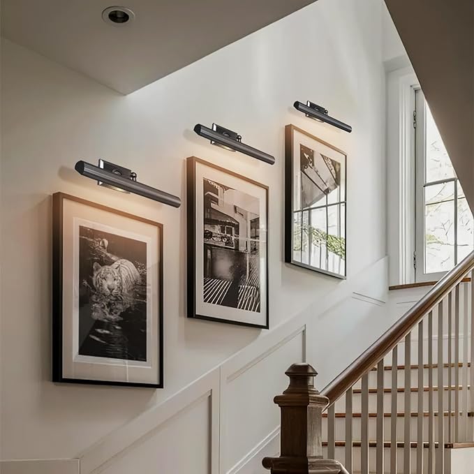 Picture Light for Wall, 18in Brass Hardwired Picture Frame Light, Painting Poster Lighting 2 Light Dimmable Art Display Light Wall Sconce for Gallery Living Bathroom-Included Bulbs(Black)