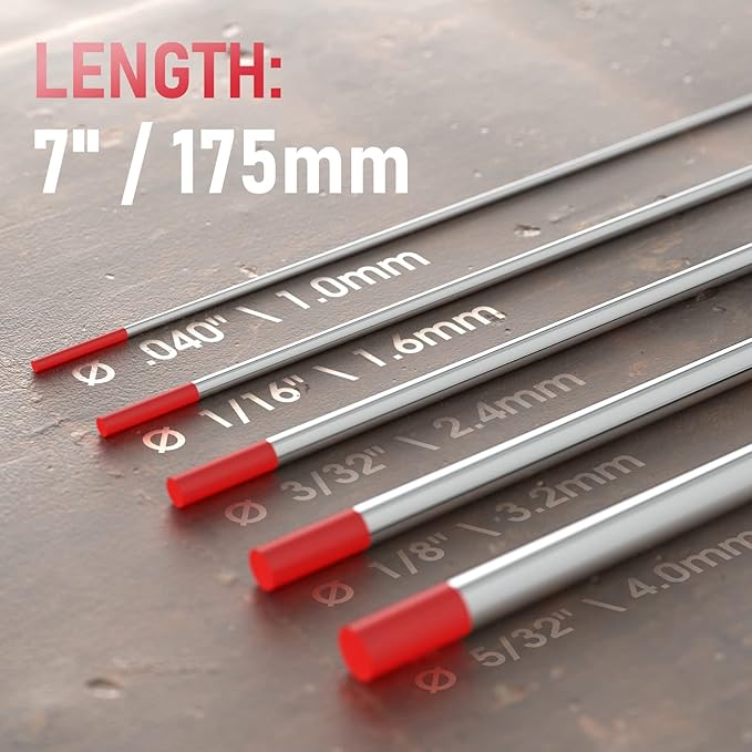 YESWELDER TIG Welding Tungsten Electrode Red Tip 5pk .040" & 5pk 1/16" by 7" Assorted-size (Red, EWTh-2)