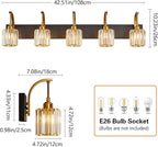 5-Light Crystal Vanity Light, Modern Black Gold Bathroom Wall Sconce with K9 Crystal Shades, 42.51" Long Over Mirror Lighting for Vanity, Makeup, Hallway, Elegant & Easy Installation