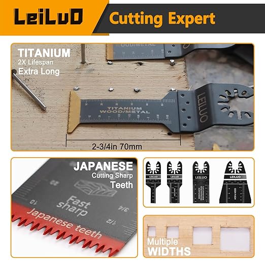 LEILUO 34 Pcs Multitool Blade Kits for Wood Nails Drywall Cutting Oscillating Saw Blades Universal Oscillating Tool Accessories with Storage Bag Compatible with DeWalt Makita Dremel and More