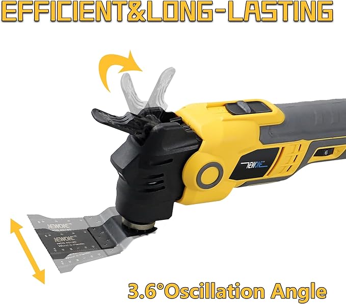 NEWONE Anti-vibration Oscillating Tool Compatible with De-Walt 20V Battery Anti-vibration Oscillating Multi-Tool Kit with 3.6° Oscillation Angle,6 Variable Speed,16-piece Electric Multitool Blades,Box