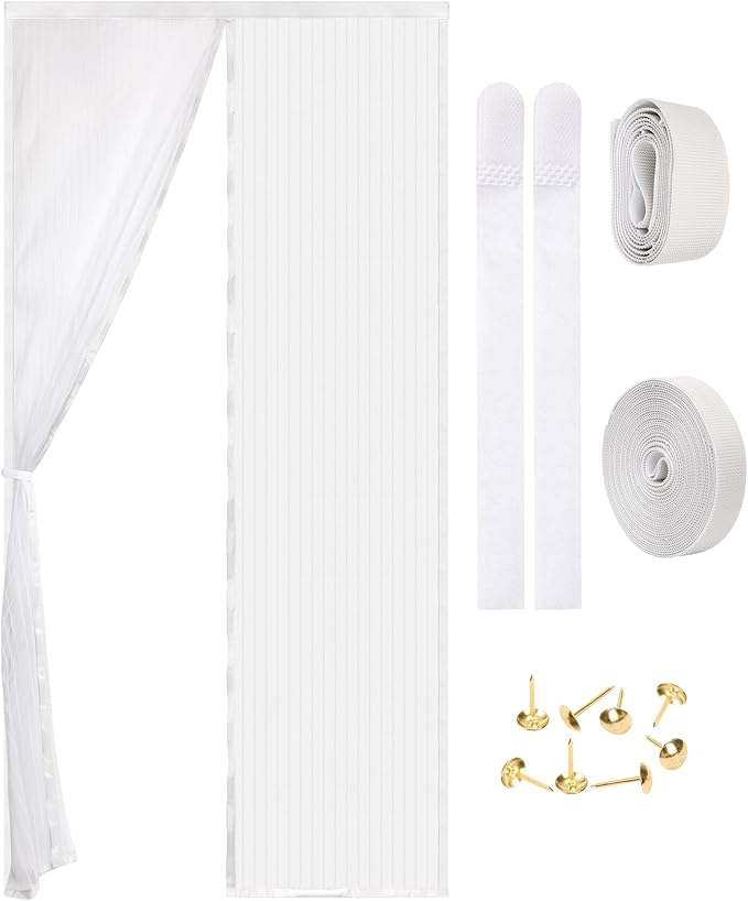 Magnetic Screen Door - Self Sealing, Heavy Duty, Hands Free Mesh Partition Keeps Bugs Out Let Breeze in- Pet and Kid Friendly - Keep Open Feature (White, Fit Door Size 32 x 80 Inch)