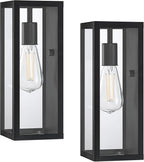 Black Exterior Lighting Fixtures 2Pack, 12.6'' Waterproof Outdoor Wall Sconce Porch Lights Exterior, Outdoor Coach Lights for Garage with Clear Glass Shade, Exterior Outside Lights for House